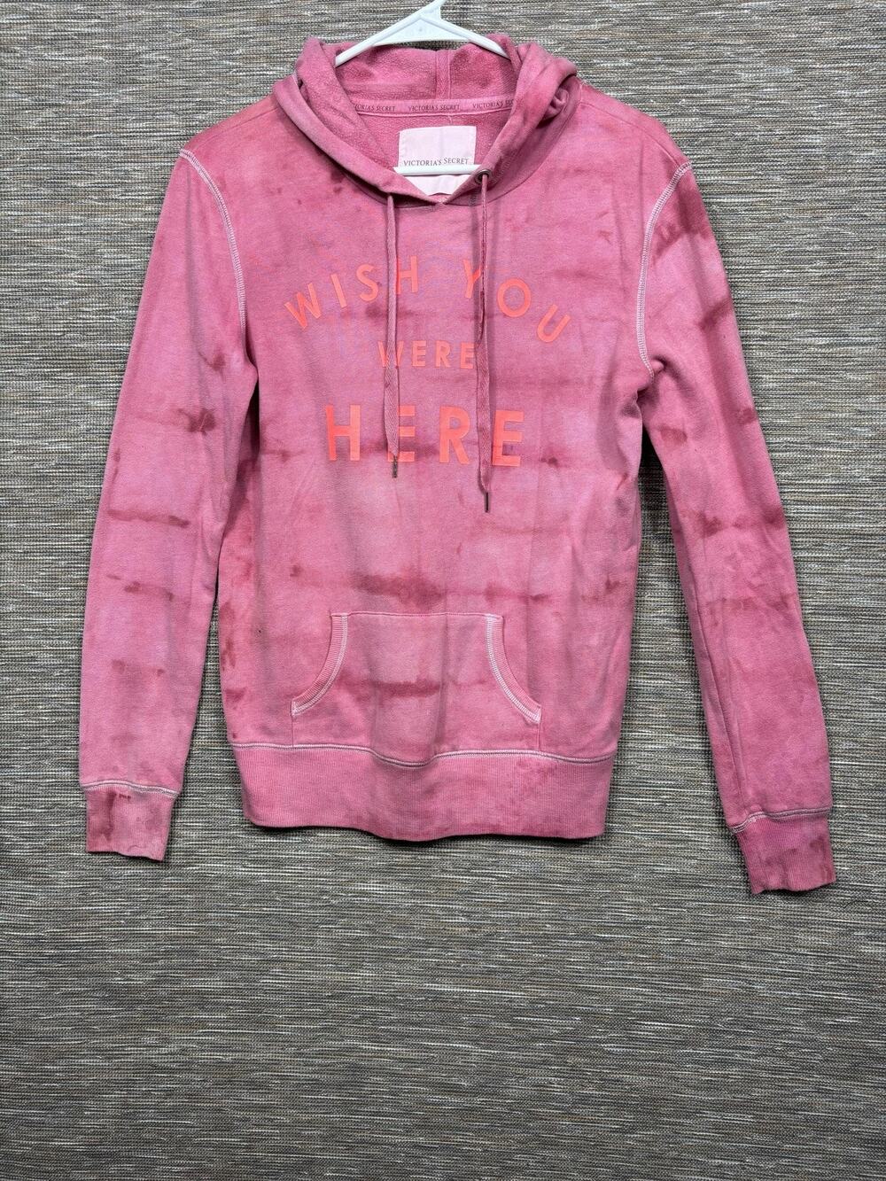 Victoria's Secret Hoodie Womens Small Pink Wish You Were Here Fleece Pullover